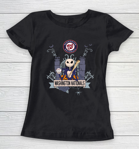 MLB Washington Nationals Baseball Jack Skellington Halloween Women's T-Shirt