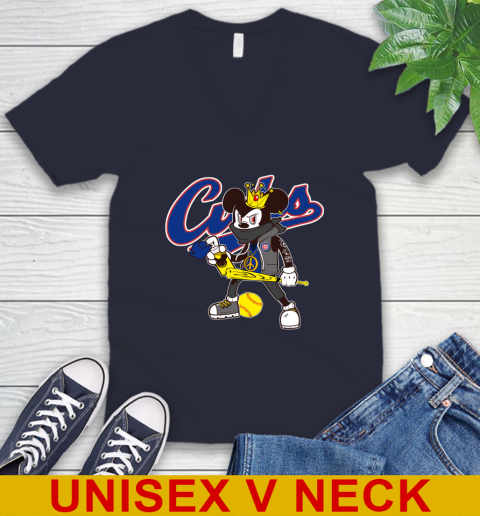 Chicago Cubs MLB Baseball Mickey Peace Sign Sports V-Neck T-Shirt 3