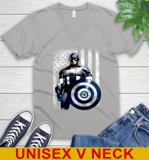 Winnipeg Jets NHL Hockey Captain America Marvel Avengers American Flag Shirt V-Neck T-Shirt 3