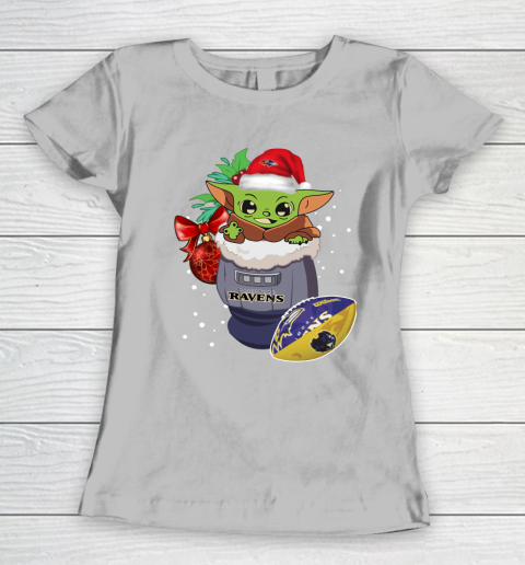 Baltimore Ravens Christmas Baby Yoda Star Wars Funny Happy NFL Women's T-Shirt 6