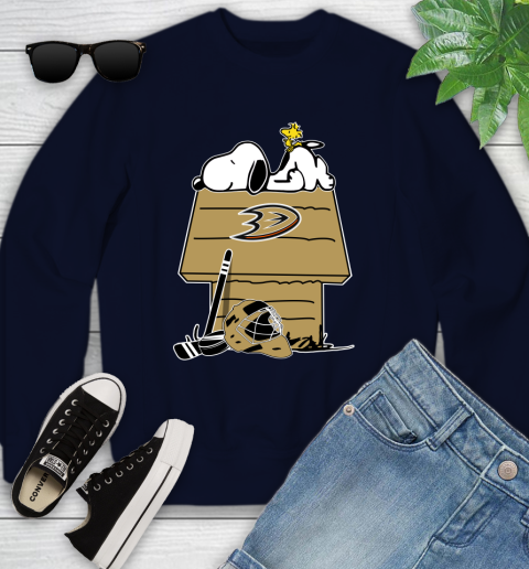 Anaheim Ducks NHL Hockey Snoopy Woodstock The Peanuts Movie Youth Sweatshirt 3