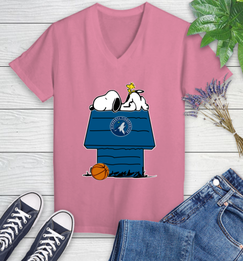 Minnesota Timberwolves NBA Basketball Snoopy Woodstock The Peanuts Movie Women's V-Neck T-Shirt 13