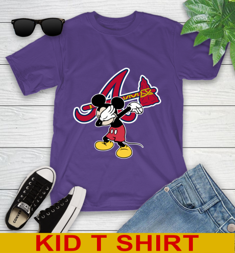 Atlanta Braves MLB Baseball Dabbing Mickey Disney Sports Youth T-Shirt 4