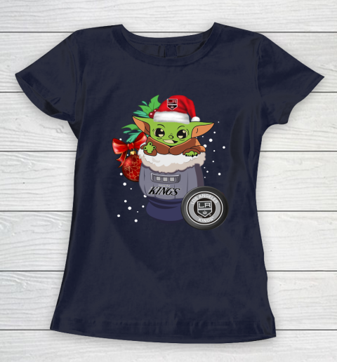 Los Angeles Kings Christmas Baby Yoda Star Wars Funny Happy NHL Women's T-Shirt 4