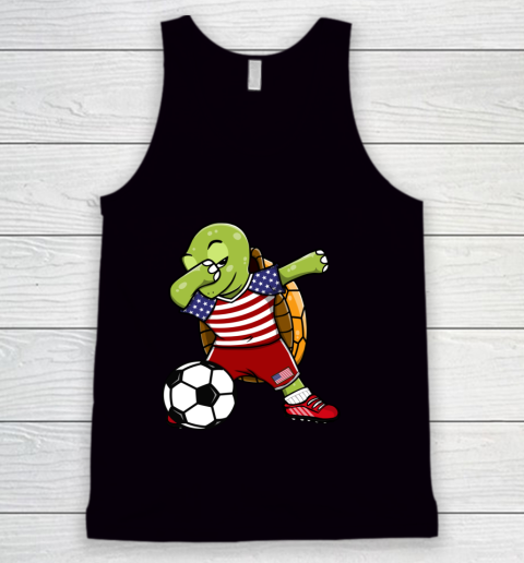Dabbing Turtle America Soccer Fans US Flag Football Lovers Tank Top