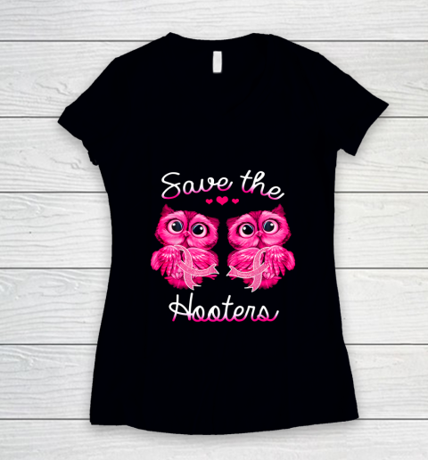 Owl Breast Cancer Awareness Save The Hooters Women's V-Neck T-Shirt