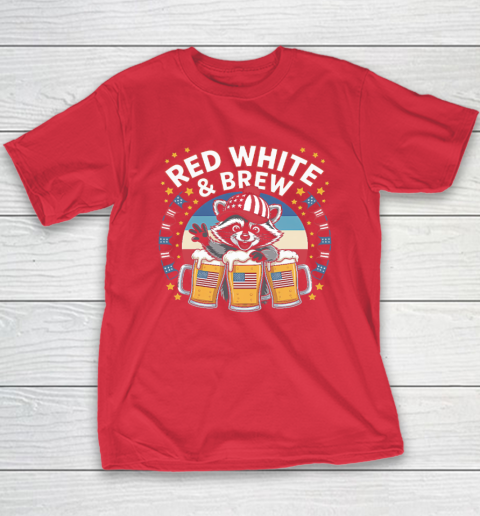 Funny Raccoon red white and brew Independence Day 4th of July Youth T-Shirt 7