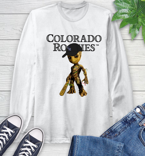 MLB Colorado Rockies Groot Guardians Of The Galaxy Baseball Long Sleeve T-Shirt