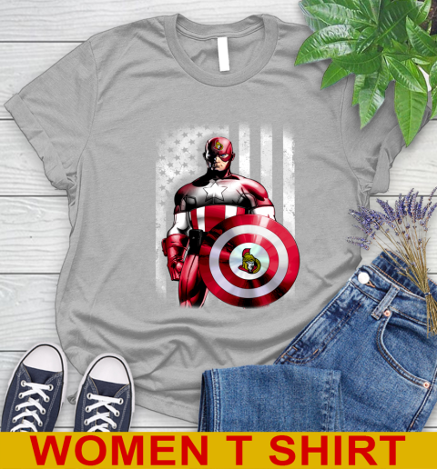Ottawa Senators NHL Hockey Captain America Marvel Avengers American Flag Shirt Women's T-Shirt 5
