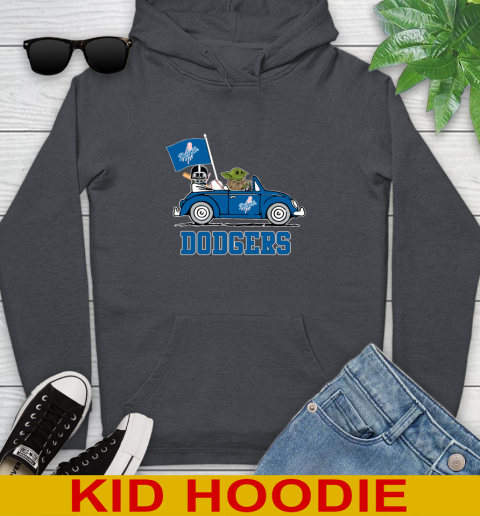 MLB Baseball Los Angeles Dodgers Darth Vader Baby Yoda Driving Star Wars Shirt Youth Hoodie 9