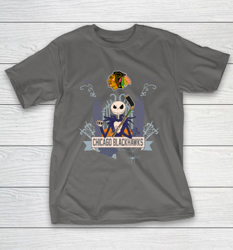 NHL Chicago Blackhawks Hockey Jack Skellington Halloween T-Shirt 8