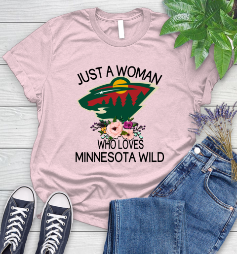 NHL Just A Woman Who Loves Minnesota Wild Hockey Sports Women's T-Shirt 8