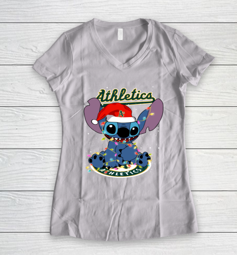 Oakland Athletics MLB noel stitch Baseball Christmas Women's V-Neck T-Shirt