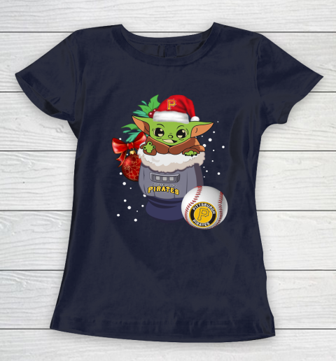 Pittsburgh Pirates Christmas Baby Yoda Star Wars Funny Happy MLB Women's T-Shirt 4