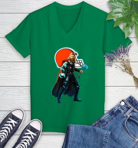 NFL Thor Avengers Endgame Football Cleveland Browns Women's V-Neck T-Shirt 5