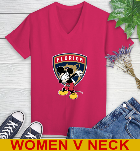 Florida Panthers NHL Hockey Dabbing Mickey Disney Sports Women's V-Neck T-Shirt 10