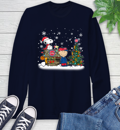 Detroit Pistons NBA Basketball Christmas The Peanuts Movie Snoopy Championship Long Sleeve T-Shirt 3