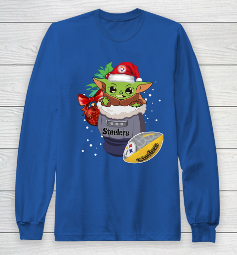 Pittsburgh Steelers Christmas Baby Yoda Star Wars Funny Happy NFL Long Sleeve T-Shirt 9