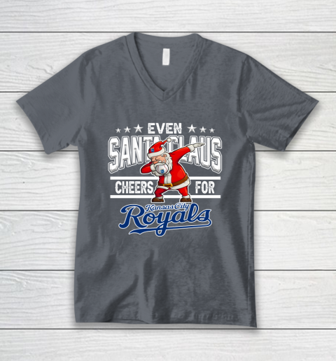 Kansas City Royals Even Santa Claus Cheers For Christmas MLB V-Neck T-Shirt 4