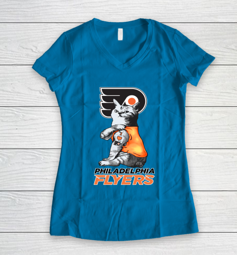 NHL My Cat Loves Philadelphia Flyers Hockey Women's V-Neck T-Shirt 5