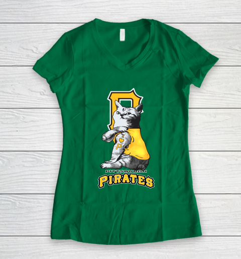 MLB Baseball My Cat Loves Pittsburgh Pirates Women's V-Neck T-Shirt 3