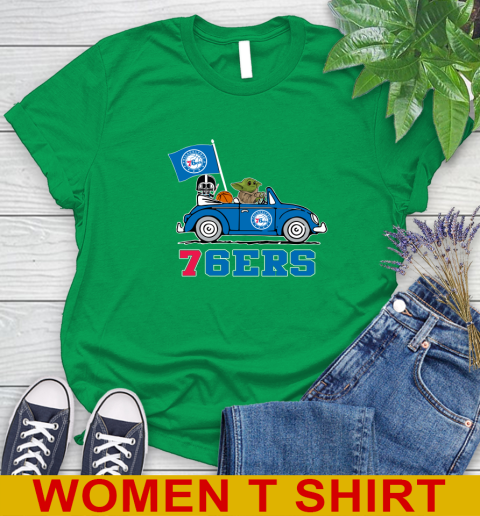 NBA Basketball Philadelphia 76ers Darth Vader Baby Yoda Driving Star Wars Shirt Women's T-Shirt 6