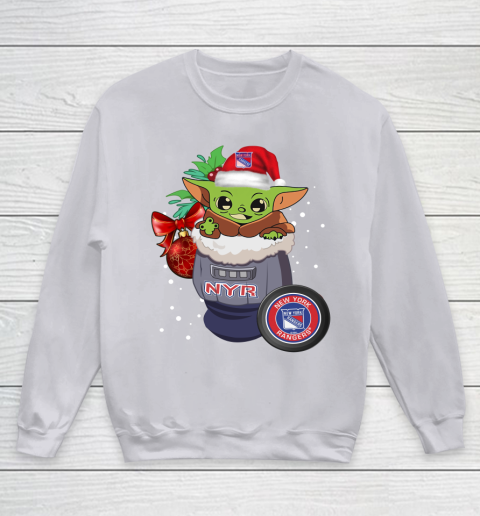 New York Rangers Christmas Baby Yoda Star Wars Funny Happy NHL Youth Sweatshirt 4