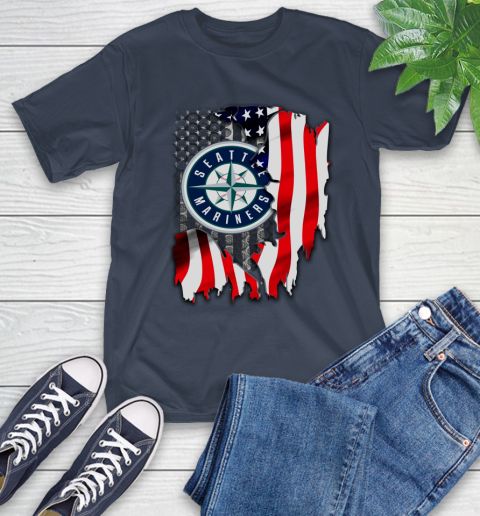 Seattle Mariners MLB Baseball American Flag T-Shirt 3
