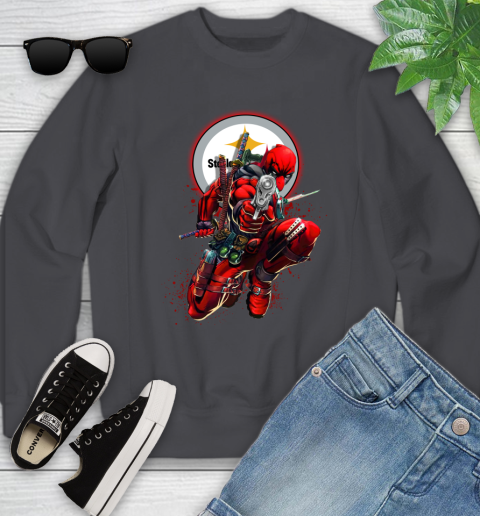 NFL Deadpool Marvel Comics Sports Football Pittsburgh Steelers Youth Sweatshirt 6