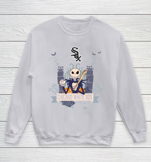 MLB Chicago White Sox Baseball Jack Skellington Halloween Youth Sweatshirt 3