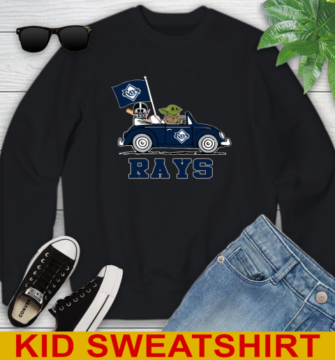 MLB Baseball Tampa Bay Rays Darth Vader Baby Yoda Driving Star Wars Shirt Youth Sweatshirt 2