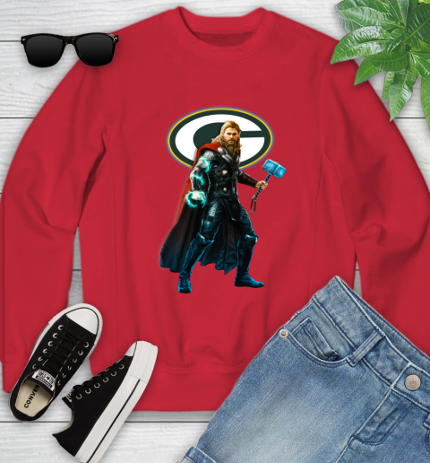 NFL Thor Avengers Endgame Football Green Bay Packers Youth Sweatshirt 9