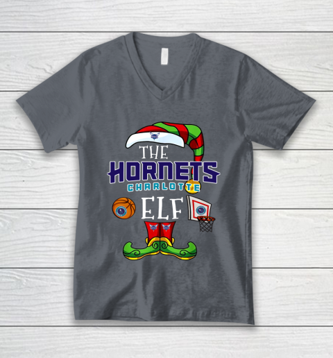 Charlotte Hornets Christmas ELF Funny NBA V-Neck T-Shirt 4