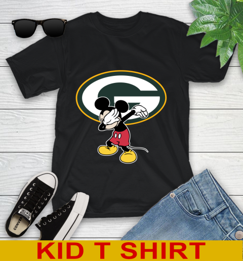 Green Bay Packers NFL Football Dabbing Mickey Disney Sports Youth T-Shirt 2