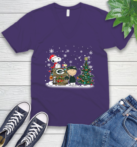 NFL Green Bay Packers Snoopy Charlie Brown Christmas Football Super Bowl Sports V-Neck T-Shirt 9
