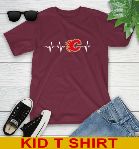 Calgary Flames NHL Hockey Heart Beat Shirt Youth T-Shirt 5