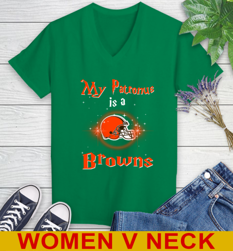 NFL Football Harry Potter My Patronus Is A Cleveland Browns Women's V-Neck T-Shirt 5