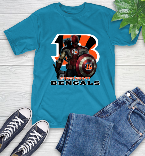 NFL Captain America Thor Spider Man Hawkeye Avengers Endgame Football Cincinnati Bengals T-Shirt 8
