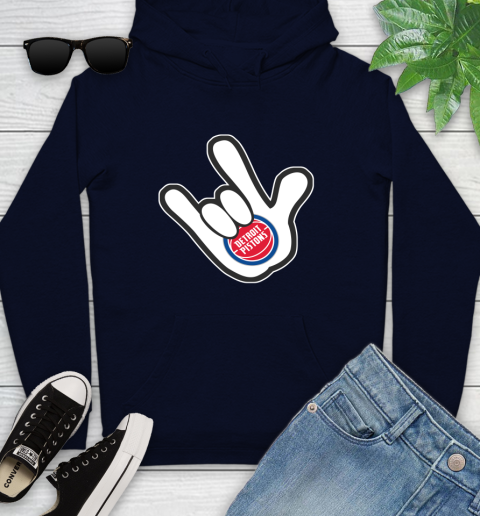 Detroit Pistons NBA Basketball Mickey Rock Hand Disney Youth Hoodie 4