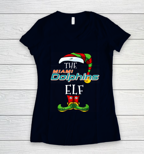 Miami Dolphins Christmas ELF Funny NFL Women's V-Neck T-Shirt 2