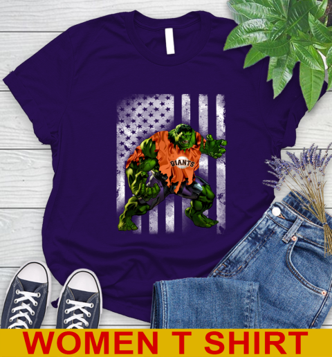 San Francisco Giants Hulk Marvel Avengers MLB Baseball American Flag Women's T-Shirt 4