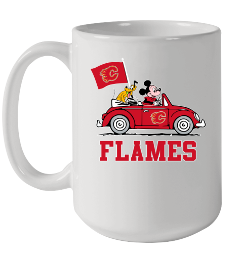 NHL Hockey Calgary Flames Pluto Mickey Driving Disney Shirt Ceramic Mug 15oz