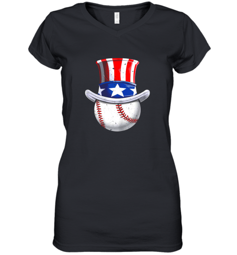 Baseball Uncle Sam Shirt 4th of July Boys American Flag Women's V-Neck T-Shirt