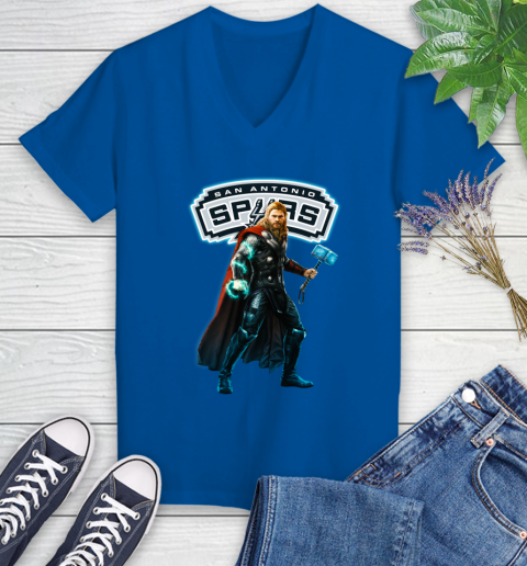 NBA Thor Avengers Endgame Basketball San Antonio Spurs Women's V-Neck T-Shirt 10