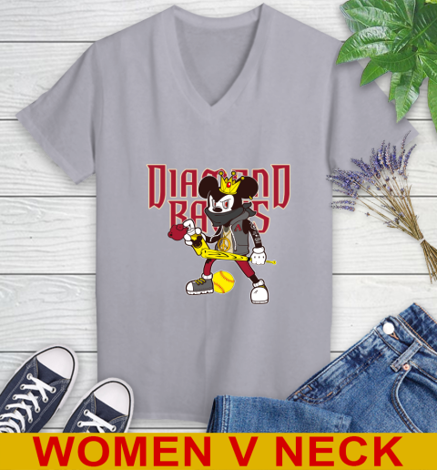 Arizona Diamondbacks MLB Baseball Mickey Peace Sign Sports Women's V-Neck T-Shirt 5