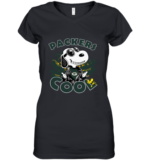 Green Bay Packers Snoopy Joe Cool We're Awesome Women's V-Neck T-Shirt