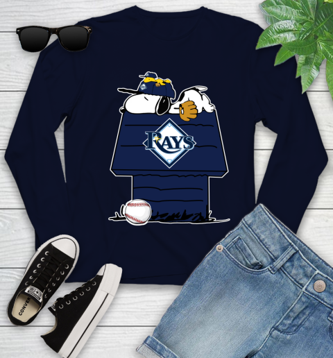 MLB Tampa Bay Rays Snoopy Woodstock The Peanuts Movie Baseball T Shirt Youth Long Sleeve 3