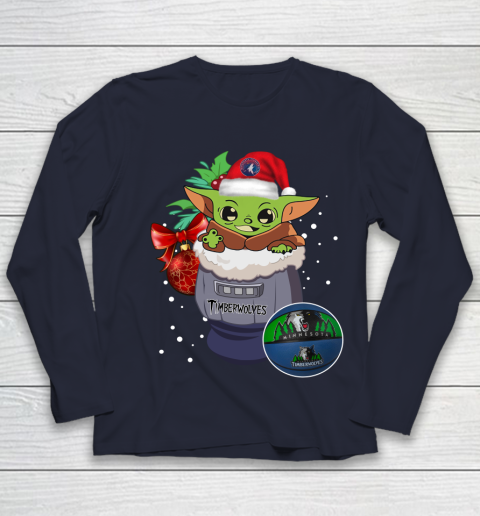 Minnesota Timberwolves Christmas Baby Yoda Star Wars Funny Happy NBA Youth Long Sleeve 3