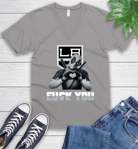 NHL Los Angeles Kings Deadpool Love You Fuck You Hockey Sports V-Neck T-Shirt 3