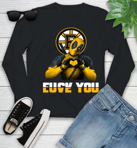 NHL Boston Bruins Deadpool Love You Fuck You Hockey Sports Youth Long Sleeve
